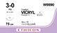 Vicryl W9890 неокрашенный 75 см M2 USP3/0 одна игла FS, тип возвратно-режущая Reverse Cutting, 26 мм, 3/8 круга