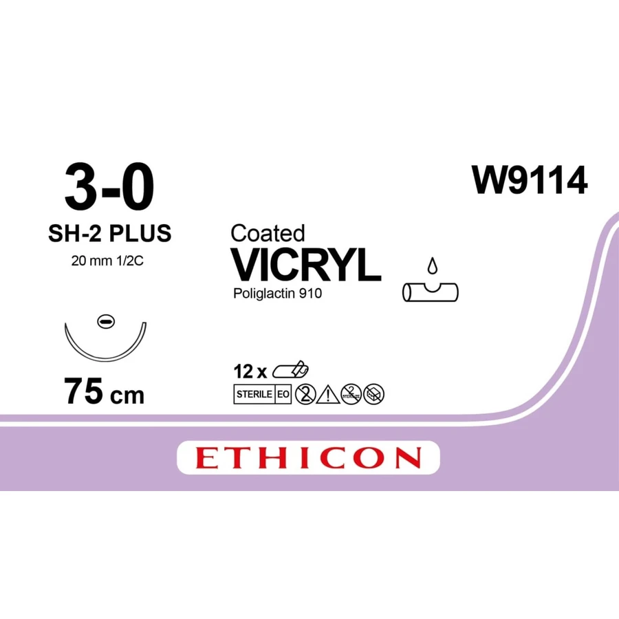 Vicryl W9114 фіолетовий 75 см M2 USP3/0 одна голка SH-2 PLUS, тип колюча Taper Point, 20 мм, 1/2 кола: ціни та характеристики