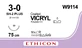 Vicryl W9114 фиолетовый 75 см M2 USP3/0 одна игла SH-2 PLUS, тип колючая Taper Point, 20 мм, 1/2 круга