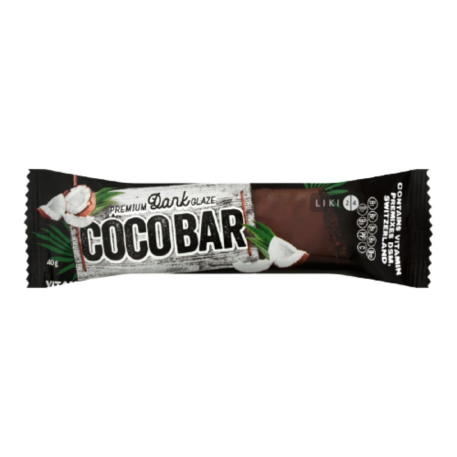 Батончик Coco Bar вітамінізований кокосовий з какао у шоколадній глазурі 40 г: ціни та характеристики