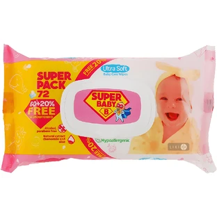 Вологі серветки Super Baby SuperPack Ромашка і алое 72 шт