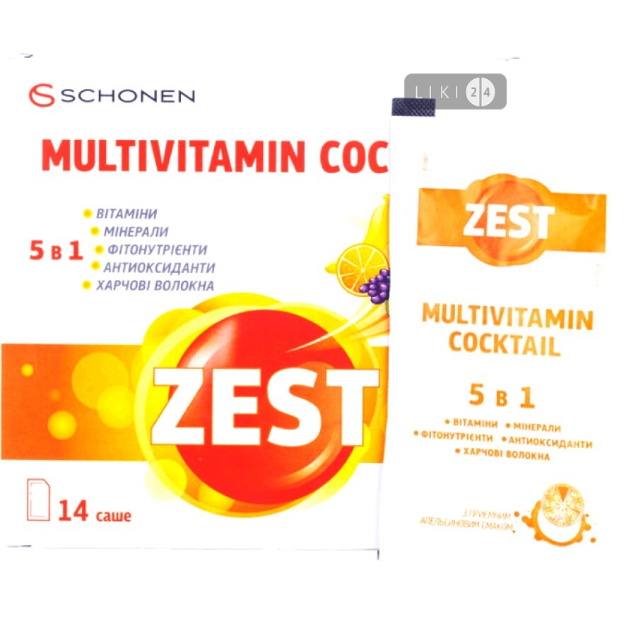 Вітаміни Зест Мультивітамінний коктейль саше №14: ціни та характеристики