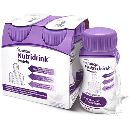 Ентеральне харчування Нутрідрінк Протеїн з нейтральним смаком 4х125 мл. Харчовий продукт для спеціальних медичних цілей для дітей від 6 років і дорослих