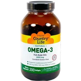 Жирні кислоти Country Life Omega-3 1000 мг, 200 м'яких капсул