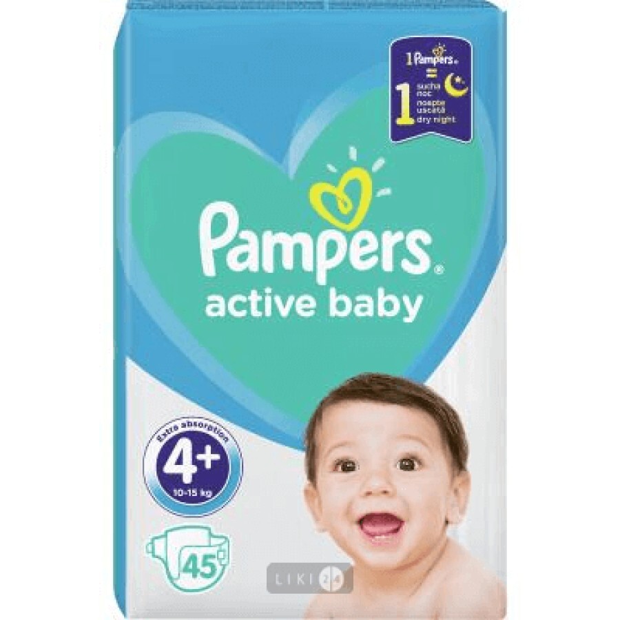 Подгузники Pampers Active Baby Maxi Plus 4+ 10-15 кг 45 шт: цены и характеристики