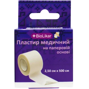 Пластырь медицинский тм "biolikar" на бумажной основе 2,5 см х 500 см