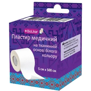Пластир BioLikar медичний на тканинній основі 5 см х 500 см, білого кольору