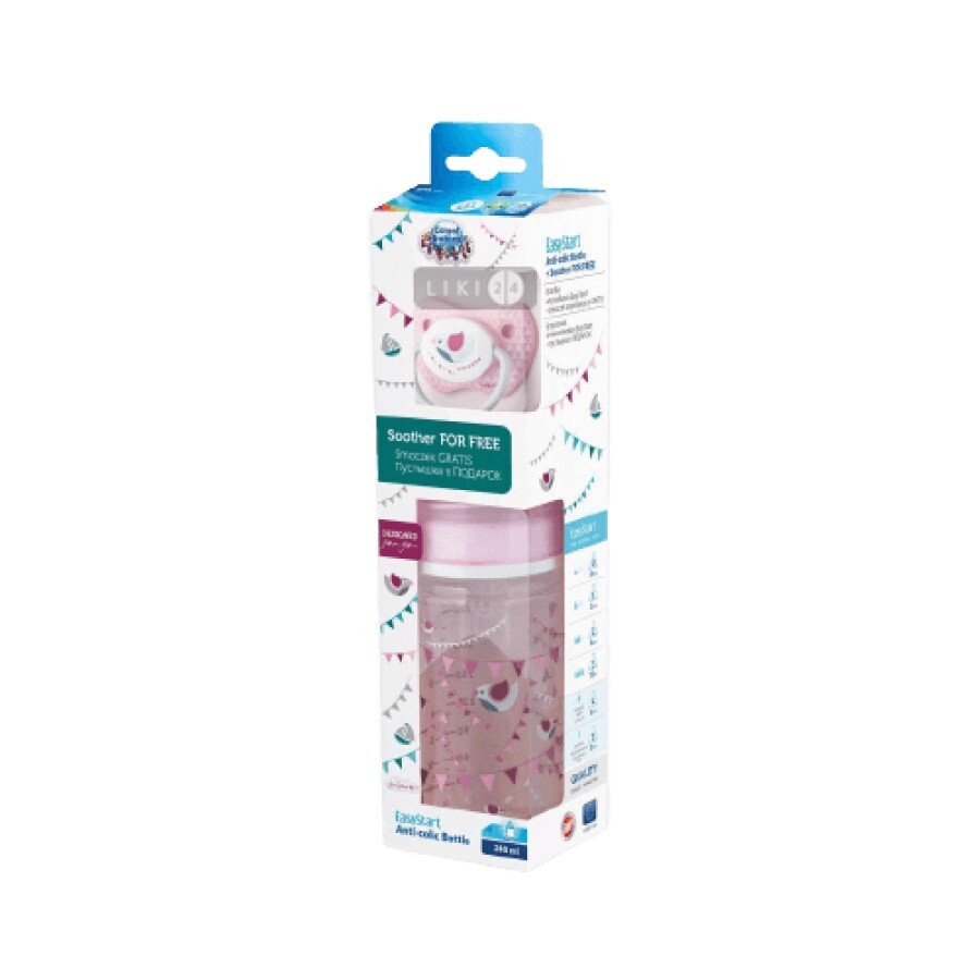 Пляшка Canpol Babies Girl з повільною соскою і пустушкою 6-18 місяців 240 мл: ціни та характеристики