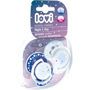 Пустушка Lovi  Night & Day Boy (слон) 22/811, 6-18 міс. силіконова, динамічна, 2 шт