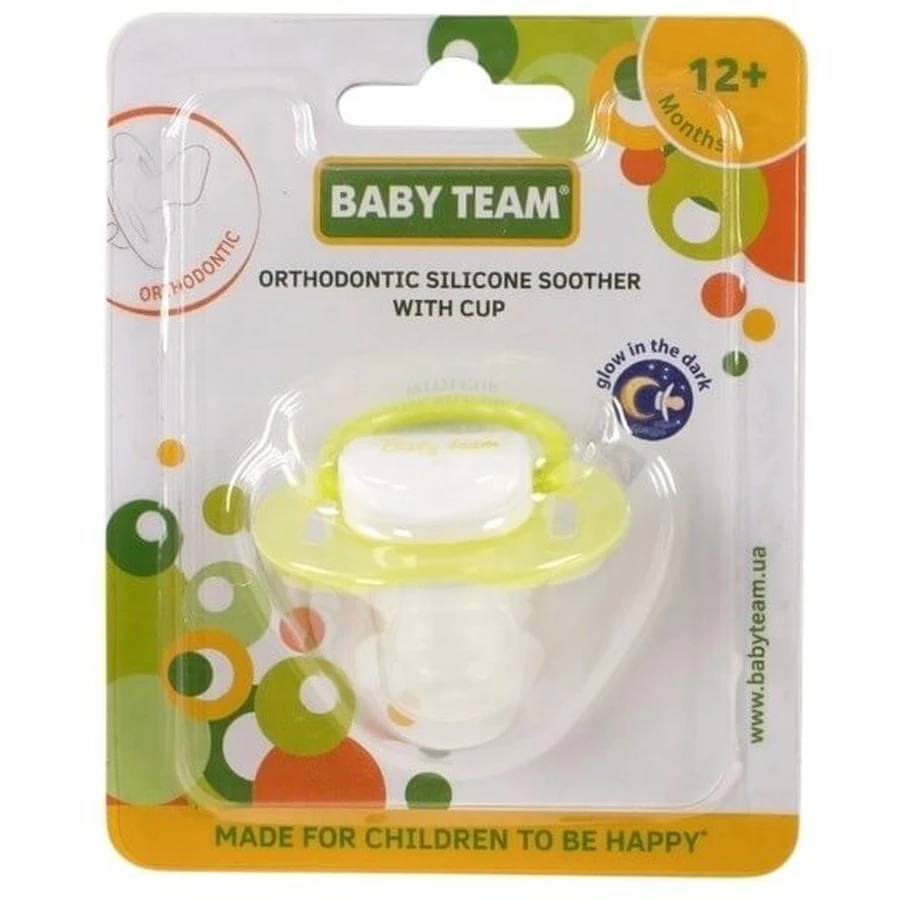 Пустушка Baby Team 3008 силіконова ортодонтична, з ковпачком, нічна, 12+: ціни та характеристики