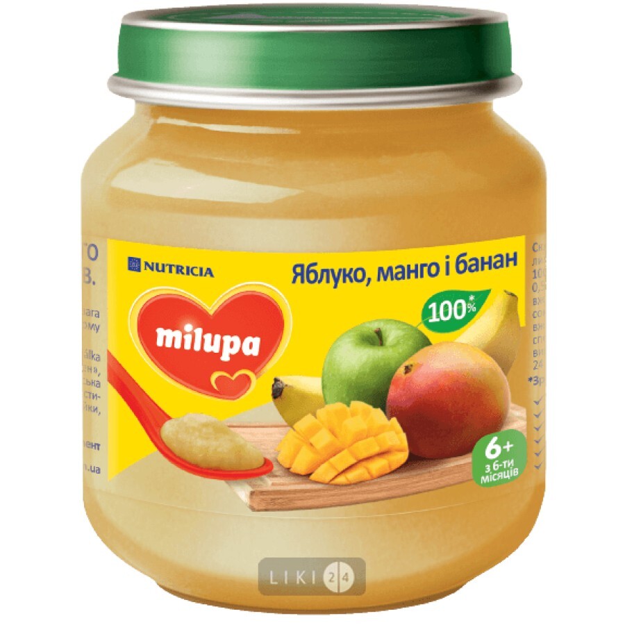 Фруктовое пюре Milupa Яблоко манго и банан с 6 месяцев 125 г: цены и характеристики