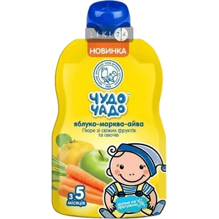 Пюре Чудо-Чадо Pouch Яблоко, морковь и айва, с сахаром и витамином С, 90г