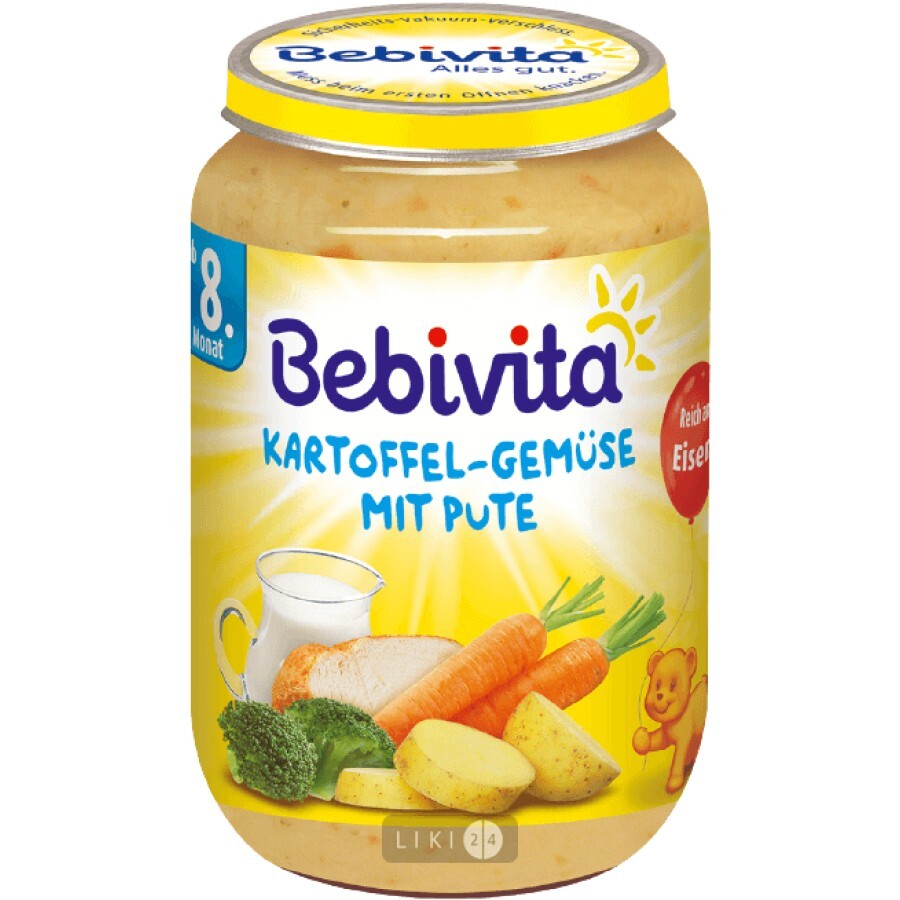 М'ясо-овочеве пюре Bebivita Картопля і овочі з індичкою, 220 г: ціни та характеристики