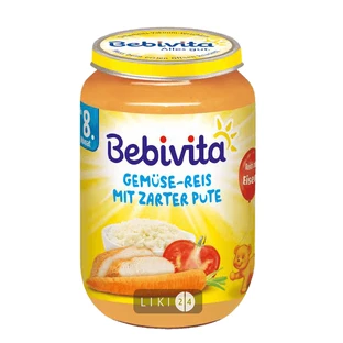 Мясо-овощное пюре Bebivita Овощи и рис с нежной индейкой 220 г