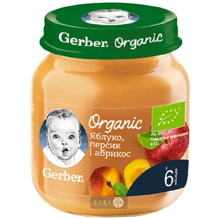 Фруктовое пюре Gerber Органические Яблоко, персик и абрикос 125 г