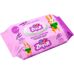 Салфетки влажные Zeffir Baby детские с экстрактом лаванды, с клапаном, 120 шт