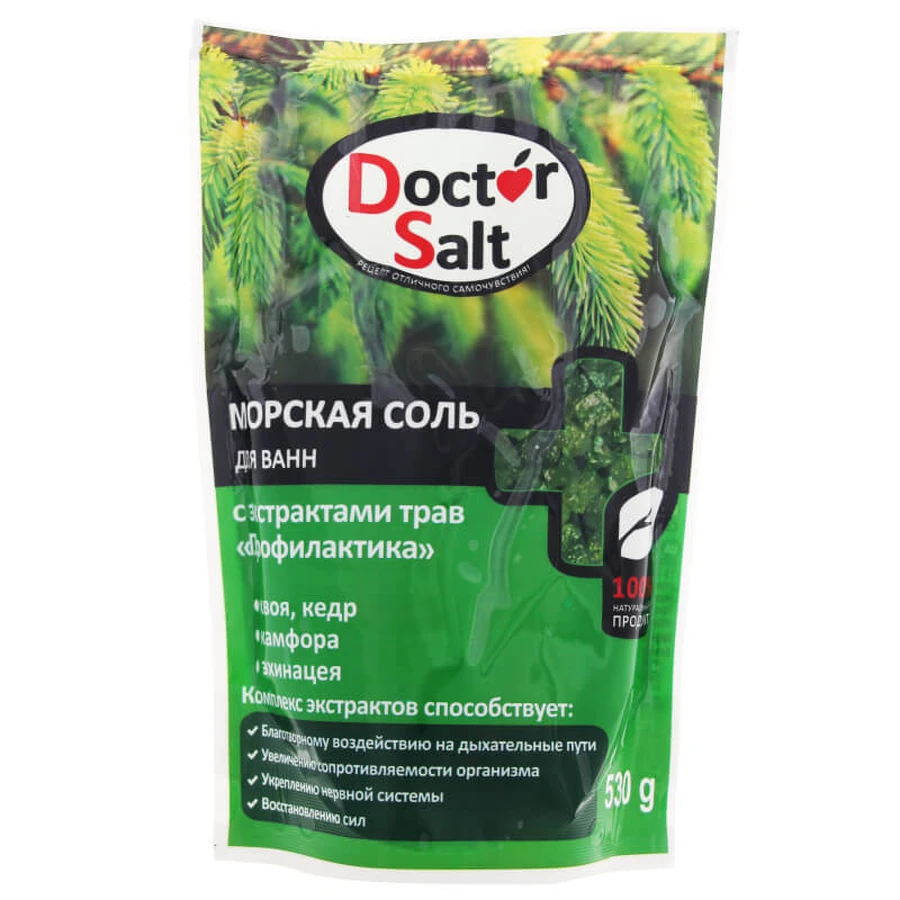 Сіль для ванн морська з екстрактами Doctor Salt дой-пак 530 г, профiлактика: ціни та характеристики