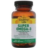 Жирні кислоти Country Life Super Omega-3, концентрований риб'ячий жир, 60 м'яких капсул