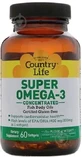 Жирные кислоты Country Life Super Omega-3, концентрированный рыбий жир, 60 мягких капсул