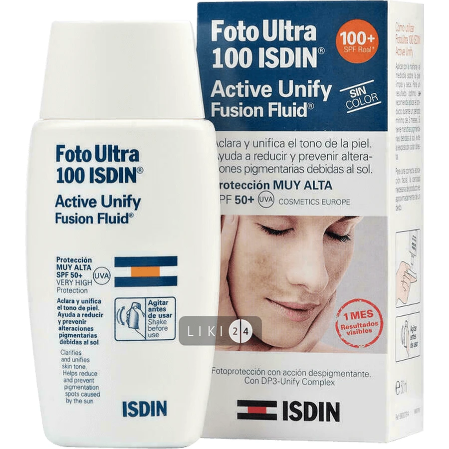 Крем-флюїд для обличчя Isdin Foto Ultra 100 Active Unify / Fusion Fluid Sin Color SPF-50 +, 50 мл: ціни та характеристики