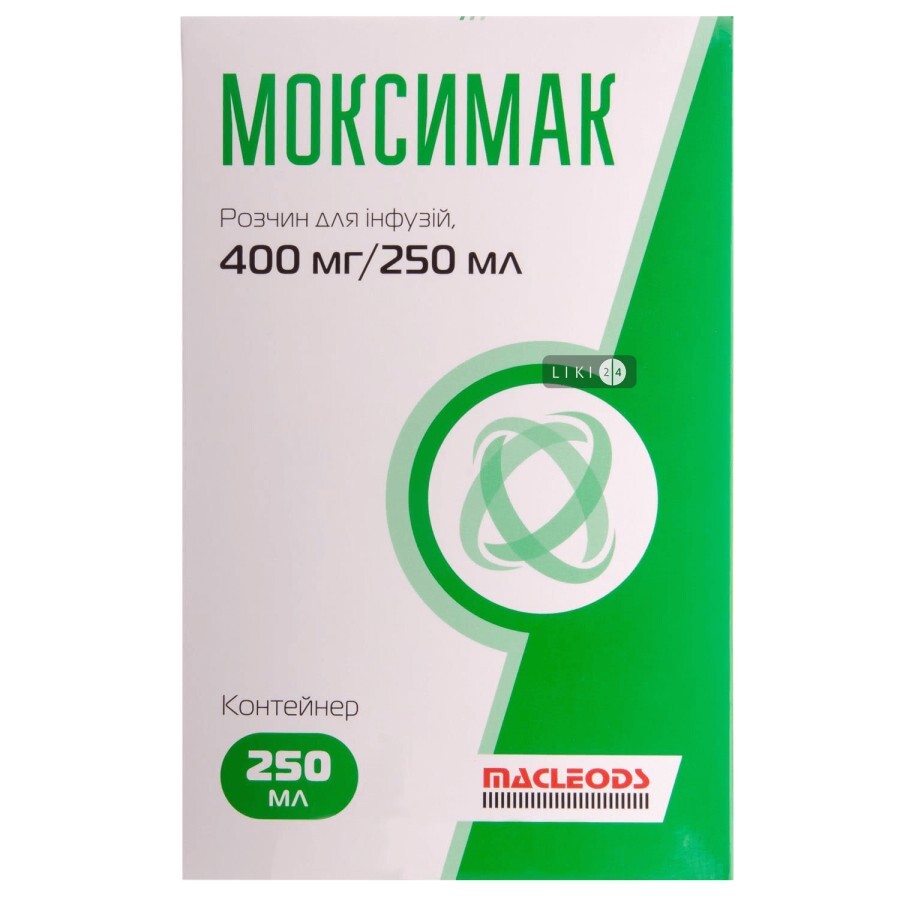 Моксимак р-р д/инф. 400 мг/250 мл контейнер п/п 250 мл: цены и характеристики