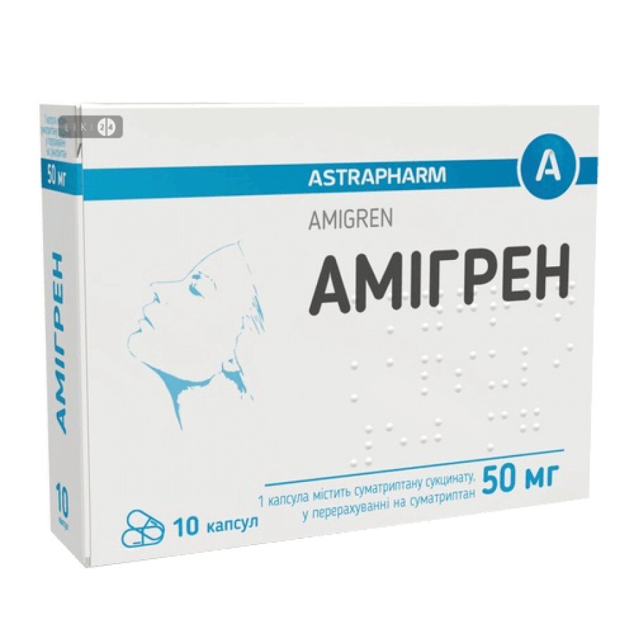Амігрен капс. 50 мг блістер, у коробці №10: ціни та характеристики