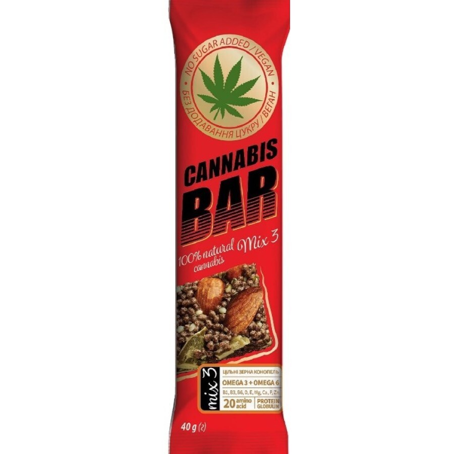 Батончик-мюслі Cannabis Bar з горіховим міксом + насіння канабісу, 40 г: ціни та характеристики