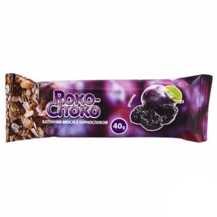 Батончик-мюсли Roco Choko с черносливом глазированный кондитерской глазурью, 40 г