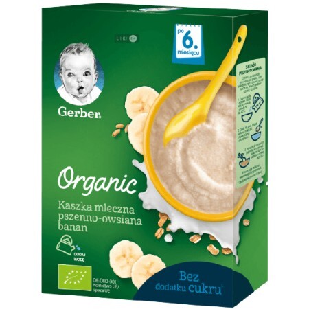 Детская каша Gerber Organic Пшенично-овсяная с бананом с 6 месяцев, 240 г