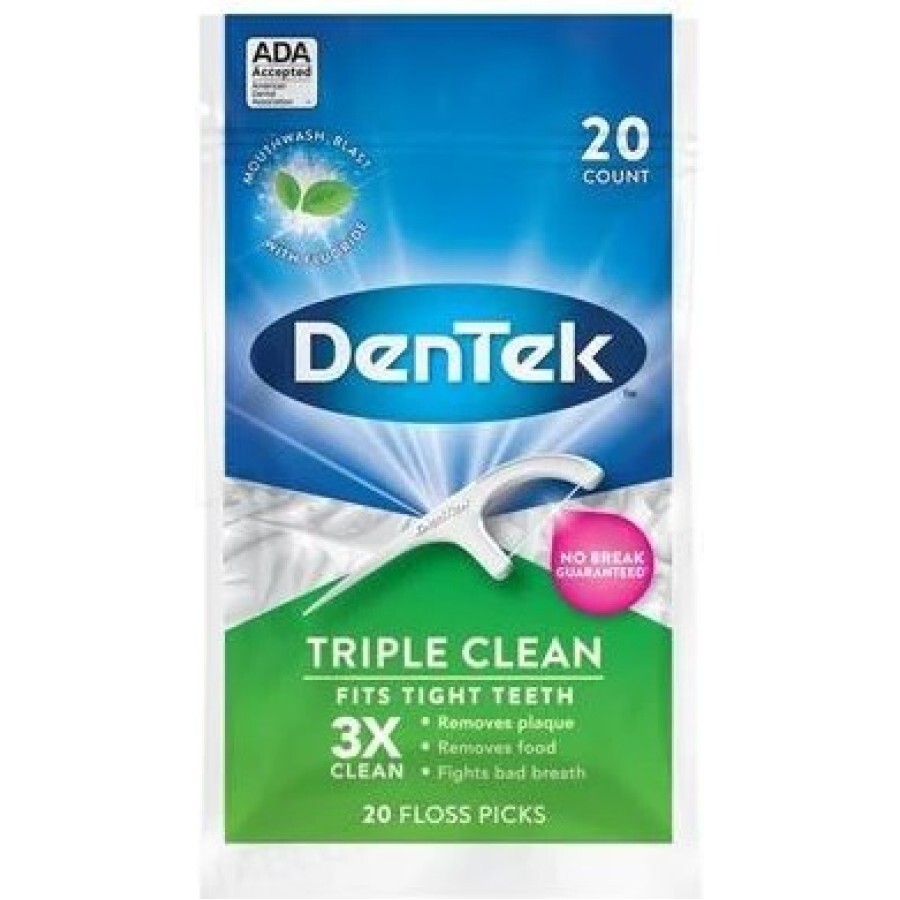 Зубная нить DenTek с зубочисткой (флосс-зубочистка) тройной очистки, №20: цены и характеристики