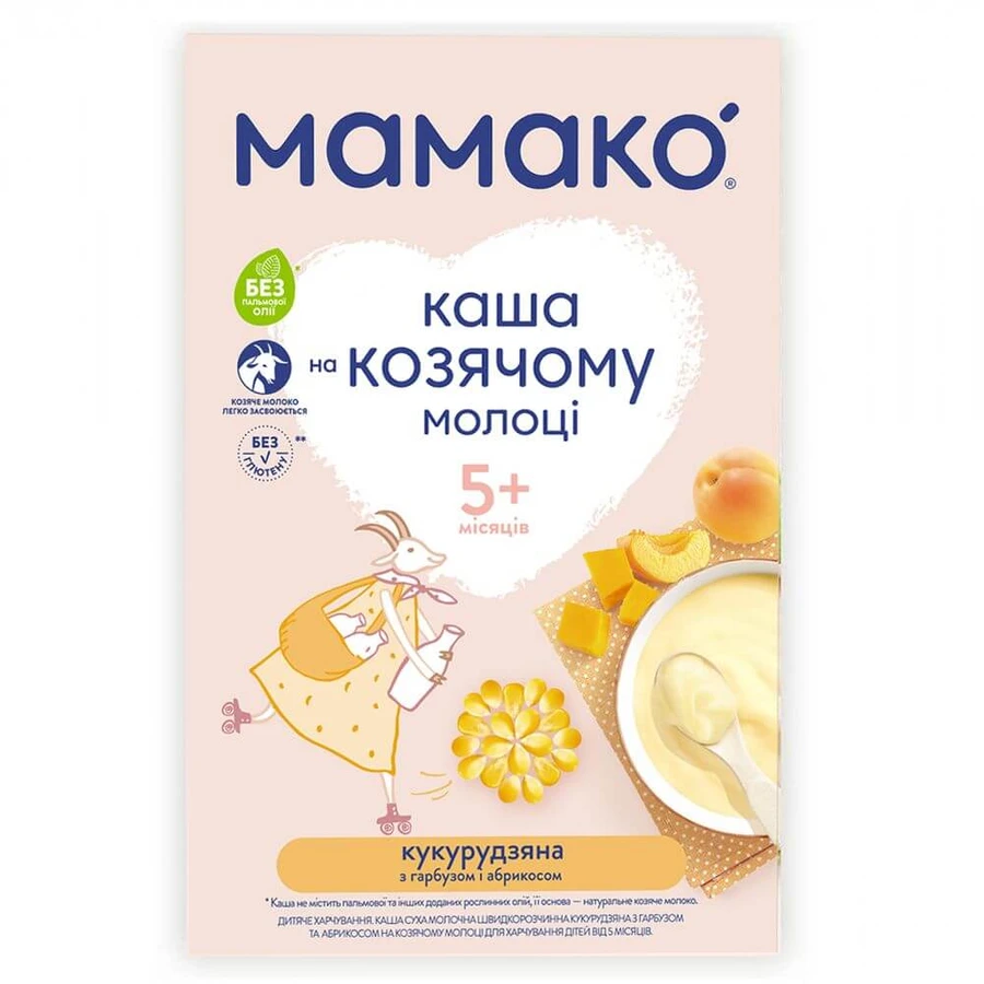 Каша сухая молочная быстрорастворимая "мамако" "каша кукурузная с тыквой и абрикосом на козьем молоке" 200 г: цены и характеристики