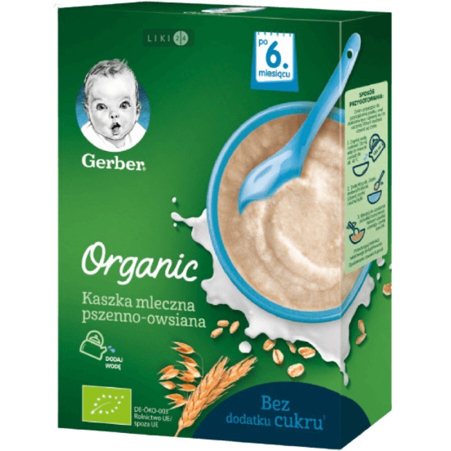 Дитяча каша Gerber Organic Пшенично-вівсяна молочна з 6 місяців, 240 г: ціни та характеристики