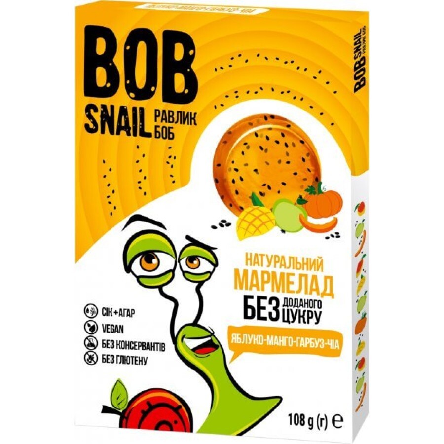 Мармелад натуральний Bob Snail Равлик Боб Манго-Гарбуз-Чіа, 54 г: ціни та характеристики