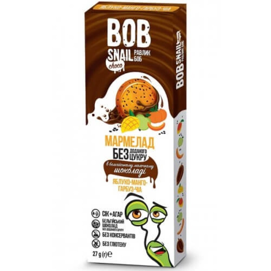Мармелад натуральный Bob Snail Улитка Боб Яблоко-Манго-Тыква-Чиа в бельгийском молочном шоколаде, 27 г: цены и характеристики