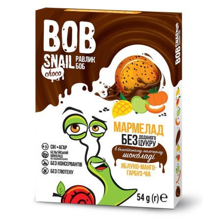 Мармелад натуральний Bob Snail (Равлик Боб) яблуко-манго-гарбуз-чіа 54 г, в бельгійському молоч. шокол.