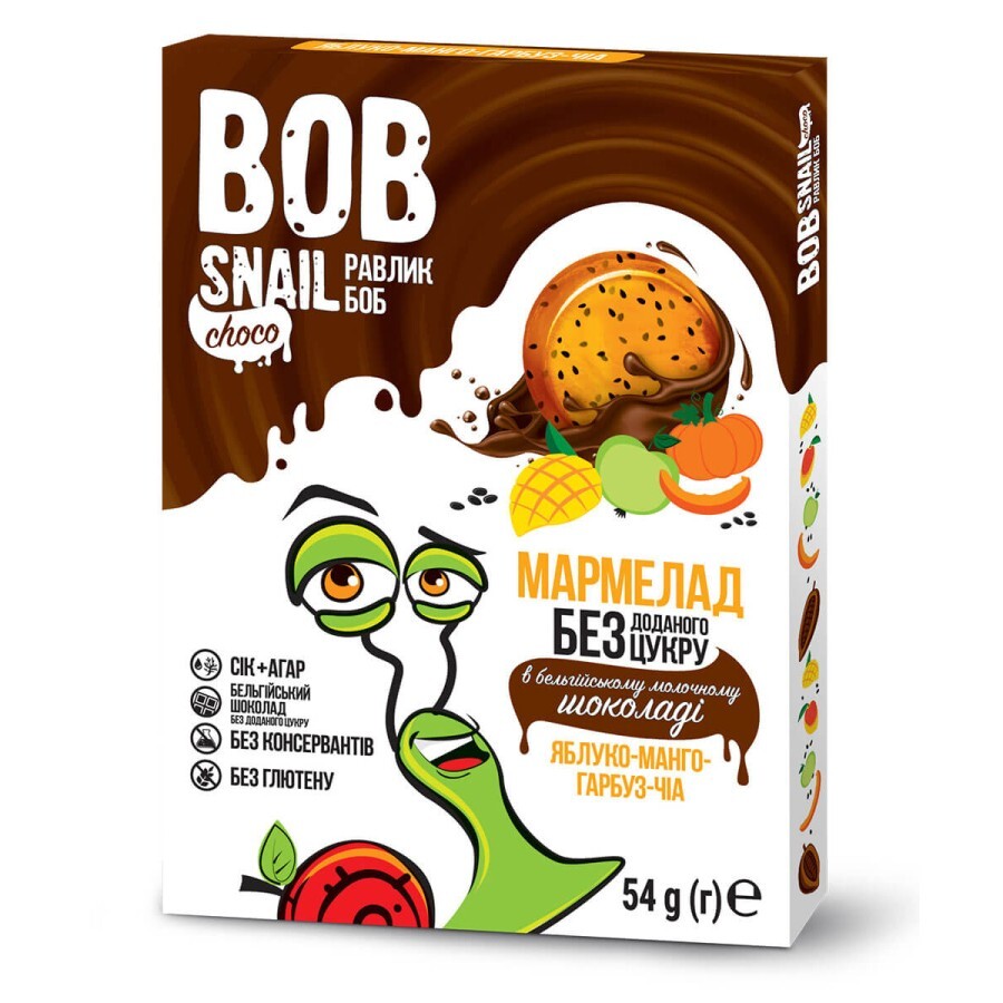 Мармелад натуральний Bob Snail (Равлик Боб) яблуко-манго-гарбуз-чіа 54 г, в бельгійському молоч. шокол.: ціни та характеристики