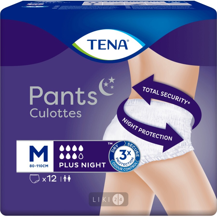 Труси-підгузки для дорослих Tena Pants Plus Night нічні розмір Medium 12 шт: ціни та характеристики