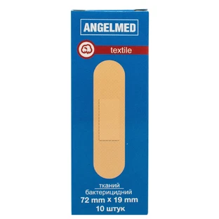 Пластир медичний бактерицидний на тканинній основі "angelmed" 19 мм х 72 мм №10
