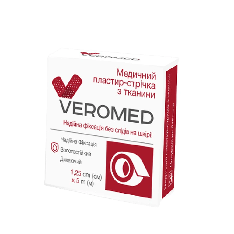 Пластырь медицинский Veromed 1 см х 5 м, на тканевой основе: цены и характеристики