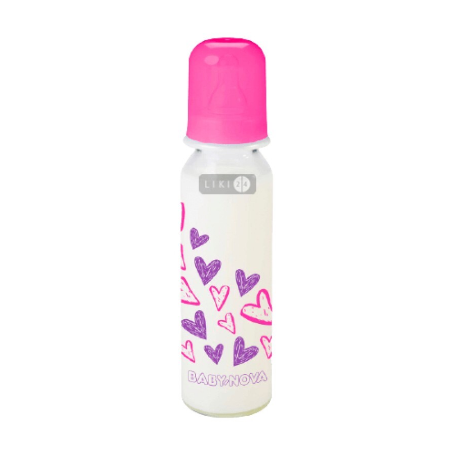 Бутылочка стеклянная Baby-Nova Декор для девочек 250 мл 43705: цены и характеристики