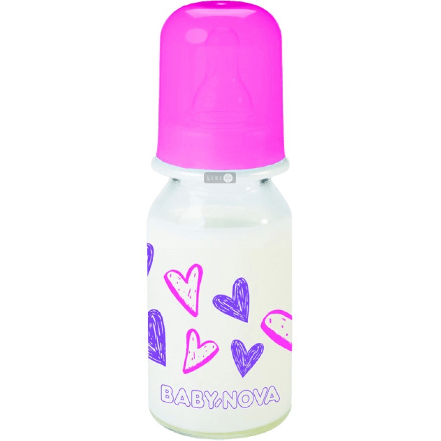 Бутылочка стеклянная Baby-Nova Декор для девочек 125 мл 44605: цены и характеристики