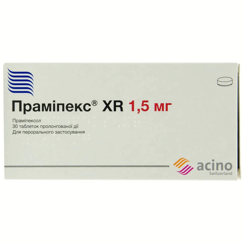 Праміпекс XR табл. пролонг. дії 1.5 мг блістер №30: ціни та характеристики