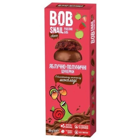 Цукерки натуральні Bob Snail Равлик Боб Яблуко-полуниця в бельгійському молочному шоколаді, 30 г