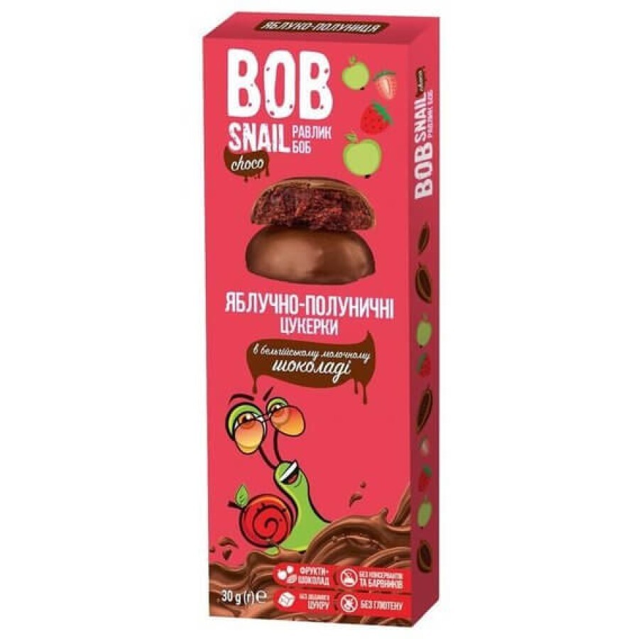 Цукерки натуральні Bob Snail Равлик Боб Яблуко-полуниця в бельгійському молочному шоколаді, 30 г: ціни та характеристики