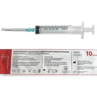 Шприц Umedo Group трикомпонентний Луєр Сліп голка 21G х 1 1/2" (0,8х38 мм), 10 мл