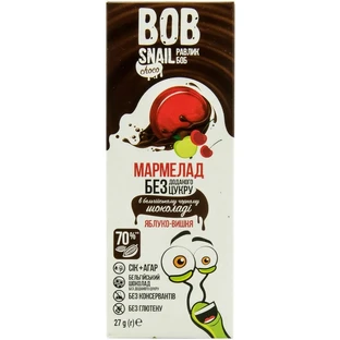 Мармелад фруктовый Bob Snail Улитка Боб Яблоко-вишня в бельгийском черном шоколаде, 27 г