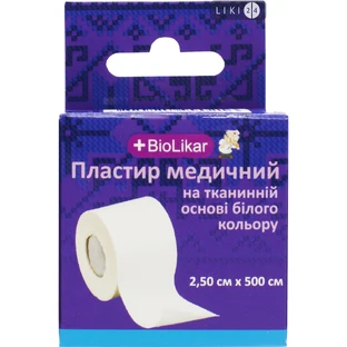 Пластырь медицинский Biolikar на тканевой основе белый размер 2.5 см x 500 см 1 шт