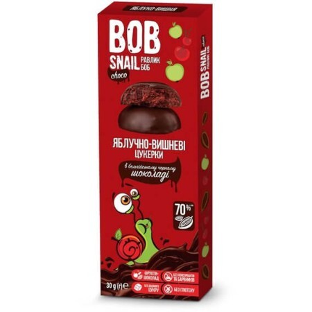Цукерки Bob Snail Равлик Боб Яблуко-вишня у бельгійському чорному шоколаді, 30 г