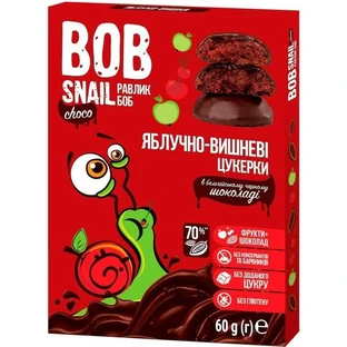 Цукерки Bob Snail Равлик Боб яблуко-вишня у бельгійському чорному шоколаді, 60 г
