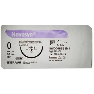 Материал шовный хирургический, рассасывающийся novosyn фиолетовый USP 0 (3,5) C0068569 90 см, игла 40 мм колющая 1/2, уп.DDP